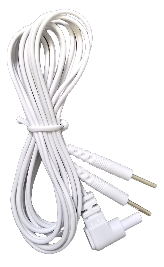 A white coiled cable with three connector ends, photographed on a plain white background.